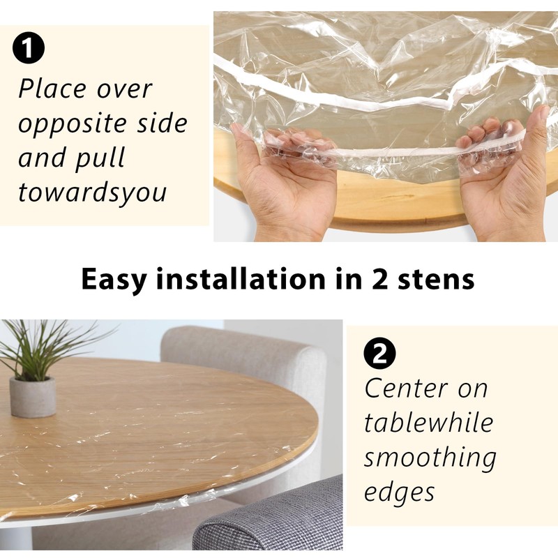 Clear Round Fitted Tablecloth,Table Cover Protector Waterproof Oil-Proof Tablecloth Home