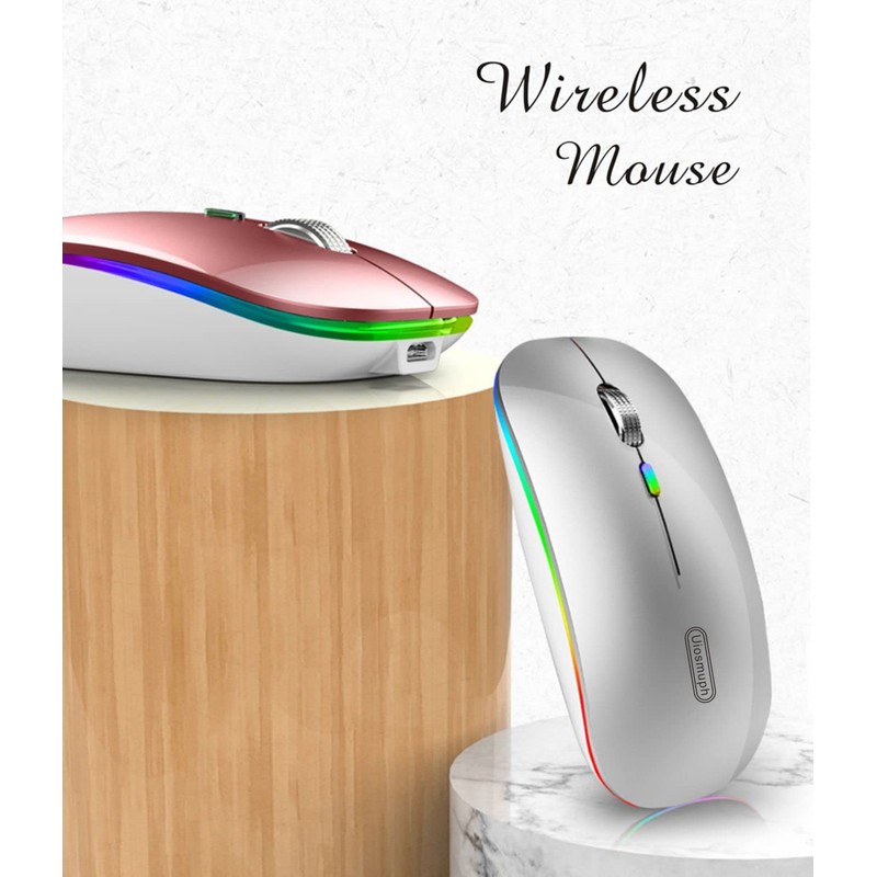 Uiosmuph LED Wireless Mouse, G12 Slim Rechargeable Silent Mouse, 2.4G