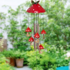 EVOLUX Wind Chimes for Outside, Mushroom Wind Chime Garden Decor Outdoor, Yard Decorations Wind Chimes for Mom Grandma Women Housewarming（Red）