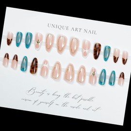 Almond Leopard Press on Nails Medium Length Fake Nails Irregular French Glue on Nails Gold Gilding Star False Nail Tips Glossy Full Cover Stick on Nails for Women Girls Manicure Decorations