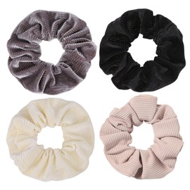 WOONEKY 4 pcs Velvet Hair Scrunchies for Women Elastic Ponytail Holders in Solid Colors Stretchy Hair Ties for Girls