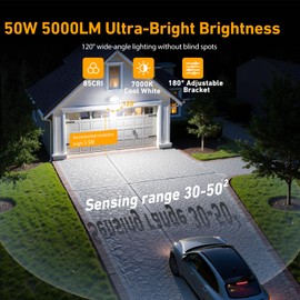 LAMLAMCK 50 W LED Outdoor Spotlight - 5000 LM 72 LEDs Super Bright LED Floodlight Outdoor Spotlight Waterproof IP67 7000 K Cool White Outdoor Spotlight for Garages, Yards, Factories, Roads, Stadiums