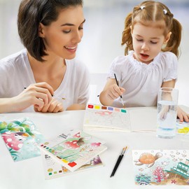 OVOISSTIY Colouring Book Watercolours for Children, 3 Packs Watercolour Painting Paper 60 Pages of 3 Themes, Pocket Watercolour Painting Book for Children with Water Brush Pen, Gift Children