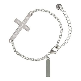 Delight Jewelry Stainless Steel Rectangular Blank Tag - Numbers 6:24 Bless and Keep You Engraved Cross Charm Bracelet, 6.5+1.5" Extender