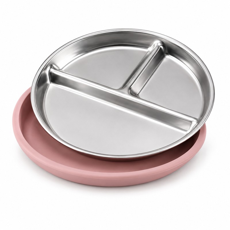 3-Pack Stainless Steel Divided Suction Plates for Kids – 3-Section