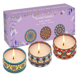 3 Pack 2.5oz Decorative Scented Candles, Strong Bluebell & Lavender & Mandarin Candle Set, Soy Candles, Non-Toxic, for Home Decor & Aromatherapy