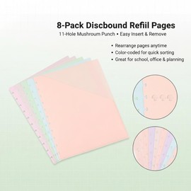 8pcs Discbound Pocket Divider with Tabs, Letter Size 9.4"x11.4" Planner Inserts, 5 Styles Organizer Dividers for School, Office, Home, Discbound Notebook System