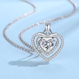 Jrêveinfini Elegant 925 Sterling Silver Heart Necklace with Cubic Zirconia - Symbol of Love and Connection, Gift for Your Loved Ones, Sterling Silver Cubic Zirconia, Cubic Zirconia