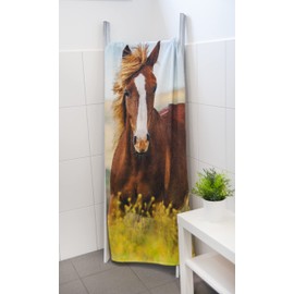 Herding Young Collection Bath Towel, 150 x 75 cm, Horse Motif, Cotton, Multi-Coloured