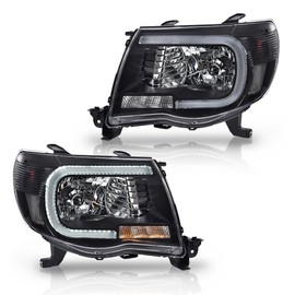 CNNELL LED Tube Projector Headlights w/o Bulb Compatible with Toyota Tacoma 2005-2011 Clear Lens Black Housing Clear Reflector 8115004163 8115004173 TO2502157 TO2503181