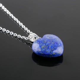Gempires Natural Lapis Lazuli Heart Pendant, Crystal Necklace for Women, September Birthstone Jewellery, 16+2 inch Adjustable Silver Plated Chain, Gift for Her