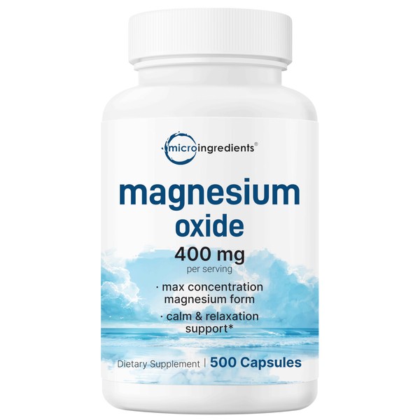 Magnesium Oxide 400mg, 500 Capsules | Elemental Form for Max