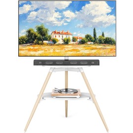 Rfiver Easel TV Stand for 32 to 65 Inch TVs, Height Adjustable & 180° Swivel Tripod TV Stand up to 88 lbs, Minimalist Corner TV Floor Stand with Storage Shelf for Bedroom, Living Room, Studio