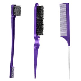 LENTQIUTT 3 Pieces Edge Comb, Rounded Bun Comb for Smooth Braids, Slicker Comb, Hair Comb, Bristle Comb, Baby Hair Comb for Hairdressers Women Children (Purple)