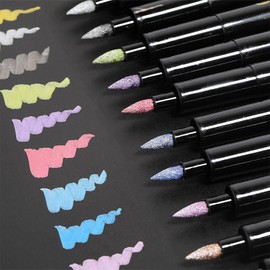 Cosyhav 12pcs Metallic Marker Pens, 12 Colors Glitter Pens, Metallic Pens for Scrapbooking, Glass, Metal, Wood, Stones, Tyres, Shoes, Clothes, Craft DIY