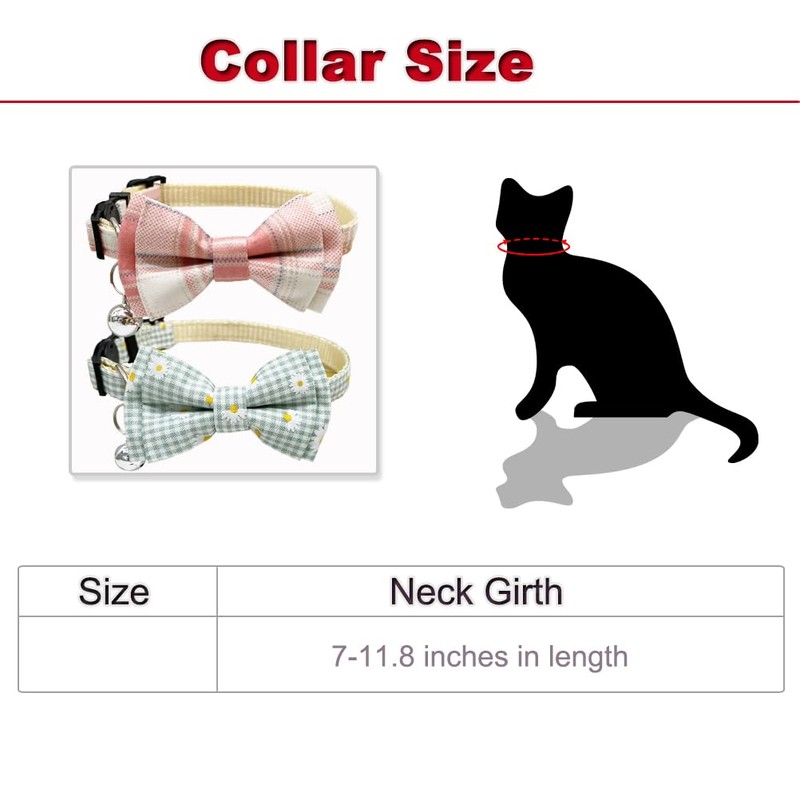 Plaid Cat Collar with Bow Tie Bell Breakaway Daisy Kitten