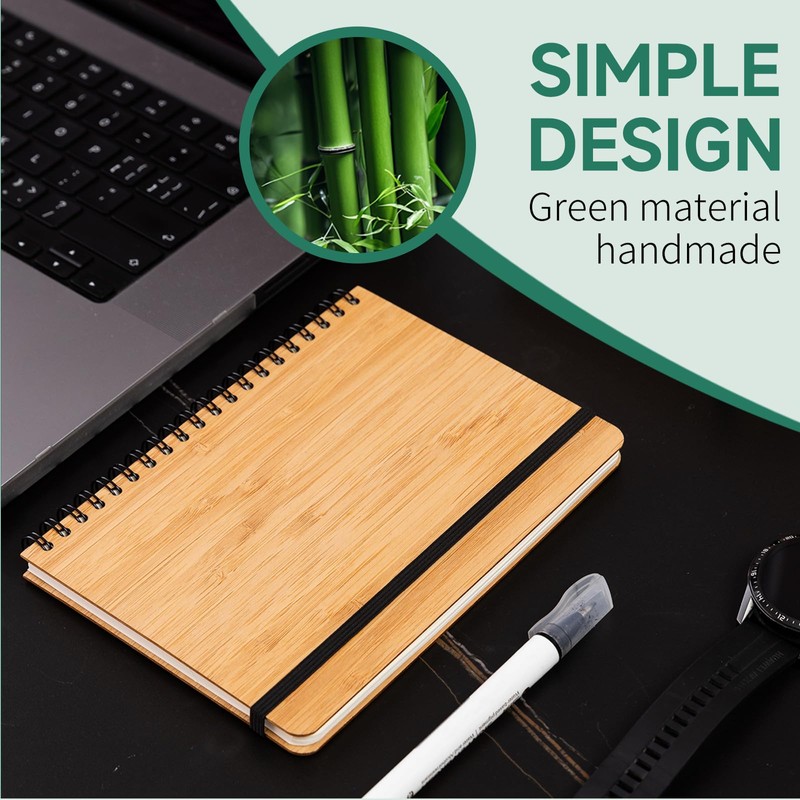 CWUINT 4 Set Lined Bamboo Journal Notebook,80 Pages,5.3”*7.2”,Hardcover Executive Notebooks,Daily