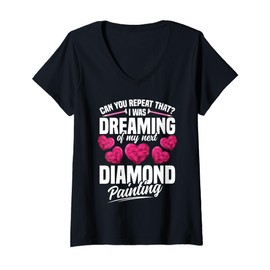 Womens Diamond Painting Kit Crafting Embroidery Diamond Artist V-Neck T-Shirt