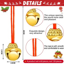 60 Pieces Christmas Bell Necklaces Christmas Holiday Necklaces for Christmas Supplies (Red, Green, Gold and Silver)