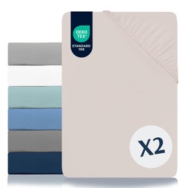 Dreamzie - Fitted Sheet 90 x 190/200 cm Pack of 2 - 100% Polyester Microfibre - Oeko TEX Certified - Fitted Sheet 90 x 200/190 cm Children - Beige