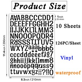1260 pcs 10 Sheets Vinyl Letters Stickers (Black) Numbers decals for Mailbox, Signs, Window, Door, Cars, Trucks, Home, Business, Address Number (1 Inch, 10 Black Set)