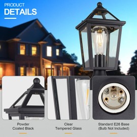 Diyel Colonial Outdoor Post Light Fixture,Modern Exterior Pillar Lantern with Black Finish & Clear Glass, Pole Light for Garden, Backyard, Courtyard, Patio, Pathway,RZ-032P BK