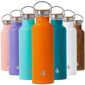 Elemental Classic Stainless Steel Water Bottle - 25oz Leak Proof Double Wall Insulated Water Bottle for Travel, Gym, Sports and Hydration - Thermos Water Bottles with Bamboo Lid - Orange