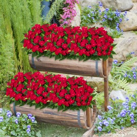 KHOYIME Artificial Flowers for Outdoors, 3PCS Red Fake Impatiens Flower Bouquet Faux Silk Floral Stems Plants Bulk UV Resistant Indoor Decorations for Table Centerpieces Home Garden Wedding Decor