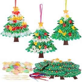 MEZOOM 12pcs Christmas Craft Set for Kid Creative Xmas Tree Poke Art Toy Make Your Own Christmas Tree Poking Art Crafts Kit with Fabric for 4-12 Years Boy Girl Child Classroom Activity Art Project