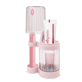 Bathroom Toothbrush Holder with a Cup, Multifunctional Tooth Brush Cup with Single Electric Toothbrush Holder, Countertop Toothbrush Storage Organizer Stand (Pink)