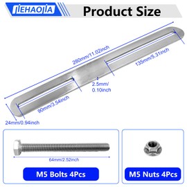 Mounting Set for Fence Mailbox, 2 Pieces, Fence Attachment, 280 x 24 mm, Letterbox Attachment for Postbox Attachment to Gates or Fences (Silver, 280 mm)