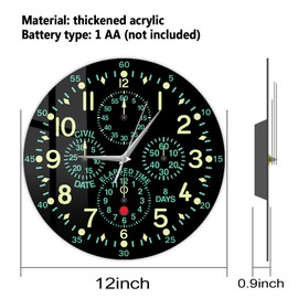 Timethink 12 Inch ''Flying Fortress'' Aircraft Clock, Aviation Altimeter Instrument Wall Clock Modern Airplane Dashboard Wall Watch Clock Silent Battery Operated for Bedroom Aviator Pilots Gift