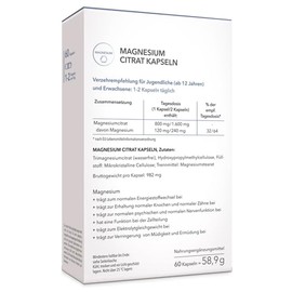 Medicom – Magnesium Citrat Kapseln, 800 mg Magnesiumcitrat pro Kapsel, hohe Bioverfügbarkeit, Swiss made, vegan – 60 Kapseln