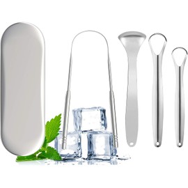 4 Piezas Limpiador de Lengua de Acero Inoxidable, con Estuche de Transporte, Tongue Scraper para Limpieza Bucal, Eco, Fácil de Limpiar (4 Unidades-A)