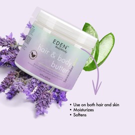 EDEN BodyWorks Manteca De Lavanda Y Aloe Para Cabello Y Cuerpo (16 Oz) - Hidratante Natural - Hidrata, Calma Y Suaviza El Cabello Y La Piel