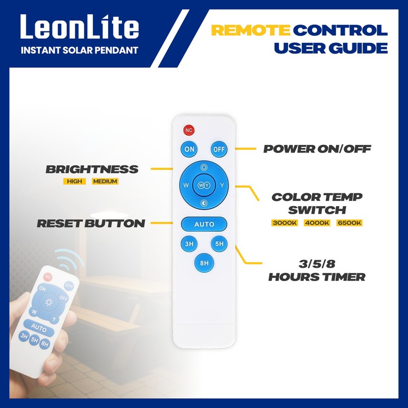 LEONLITE 3CCT Solar Powered Pendant Light, 50%/100% Dimmable, Auto Dusk
