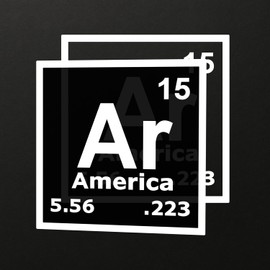 GRITKULTURE Second Amendment Gun Rights AR Periodic Table Element NRA 3-inch Decal Graphic Sticker 2 Pack– American Flag Vinyl Decal for Laptop, Cars, Trucks. (White)