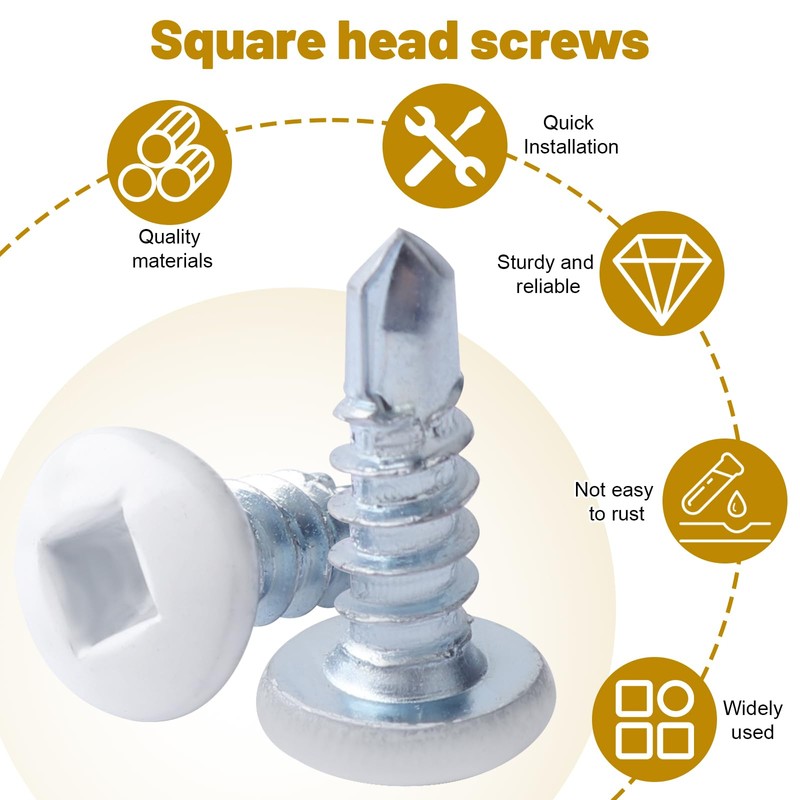 White Square Drive Trailer Exterior Self Tapping Screws # 8x1/2