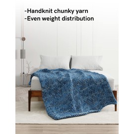 YnM Weighted Blanket, Handmade Chunky Knitted Design, Soft and Cozy, Temperature Regulating and Breathable, Machine Washable Throw for Sleep or Home Decor (Dark Blue Tie-Dyed, 50x60 Inch, 10lbs)