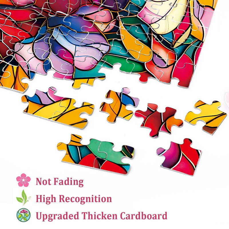 Stained Glass Flower Puzzles for Adults 1000 Pieces, Colorful Floral