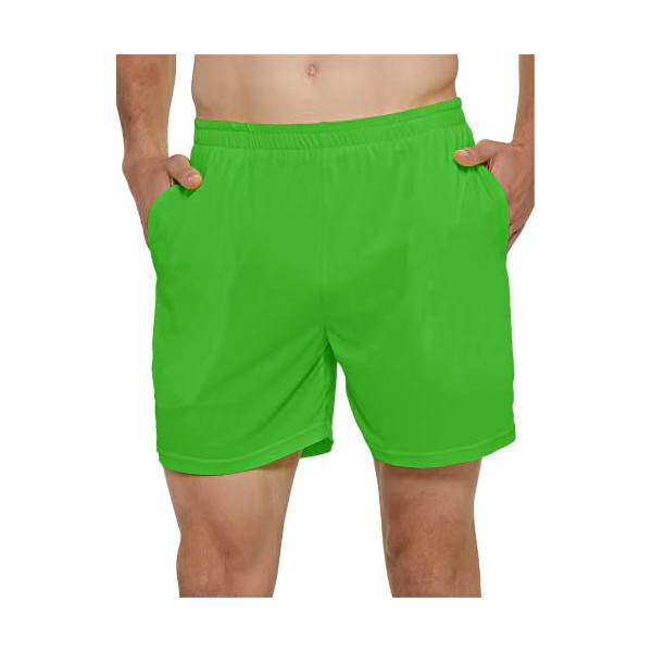 DEMOZU Men's 5 Inch Running Shorts Lightweight Quick Dry Athletic Tennis Workout Gym Shorts with Pockets, Neon Green, L