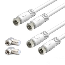 RFAdapter Short Coaxial Cable, 2 Pack 1ft Coaxial Cable, RG6 Cable with Right Angle Connectors, White 75 Ohm Shield Digital Coax Cables with F-Male Connectors, Ideal for TV Antenna DVR Satellite