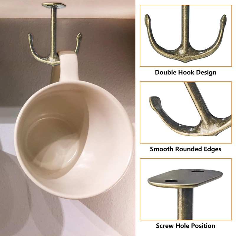 BAMI-LEE House Anchor Shape Zinc Alloy Double Prong Ceiling Hooks,