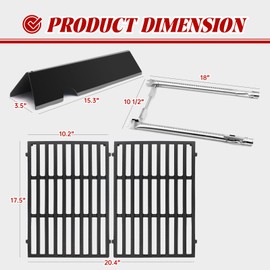 Bewesazy Grill Parts Replacement for Weber Spirit, 7635 Flavor Bars and 69785 Grill Burner Tubes 7637 Grill Grate for Weber Spirit I & II 200 with Front Control, Spirit E210, E220, S210, S220