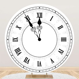 Yeele 7.5x7.5ft White Clock Round Backdrop Cover Countdown Happy New Year Photography Background for Family New Year Eve Party Decoration Supplies Kids Adults Portrait Photo Shoot Props Polyester