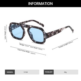 YAMEIZE Retro Square Aviator Sunglasses for Women - Men Vintage 70s Classic Sunglasses UV400 Protection, Leopard Blue
