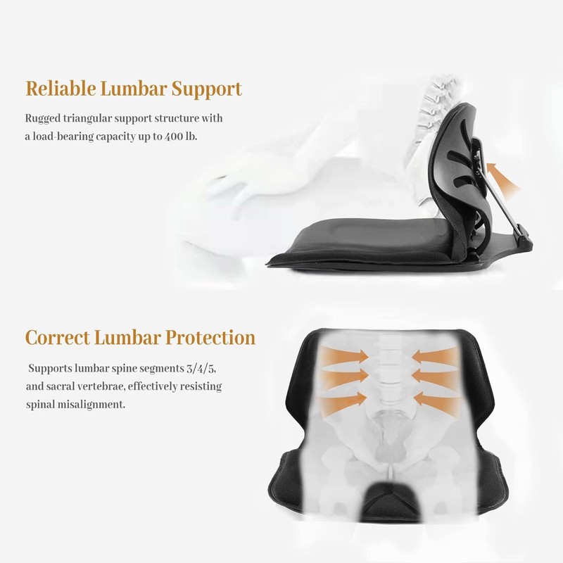 Chair Extra Wide Seat Cushion, Lumbar Support, Adjustable Back Brace