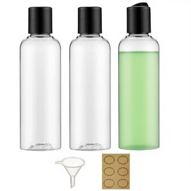 3PCS 200ML Plastic Bottles with Disc Top Flip Cap Empty Squeeze Bottles Clear Refillable Travel Container Dispensing with Funnel & Label for Liquids Lotion Shampoo Toiletries Cosmetic