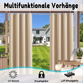 Outdoor Curtain Weatherproof, 1 Piece Outdoor Curtain Waterproof Weatherproof Opaque with Eyelets, 24 Colours Privacy Screen Sun Protection Outdoor Curtain for Porch, Pergola, Arbour, W 213 x H 213 cm