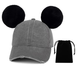 Magnetic Mickey Mouse Ears – Plush Detachable Disney Style Ears for Any Hat, Cap or Bun – No Headband Pressure – Strong Secure Magnets – 2 Ears + Magnets + Storage Bag Black